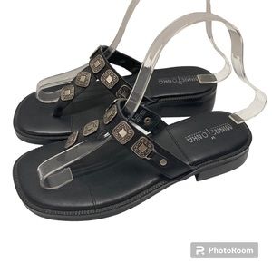 MINNETONKA 5510 Thong Black Sandal Flip Flop Leather Upper Sz 6